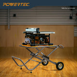 POWERTEC Table Saw Stand with 8-Inch Jobsite Wheels, Upright Folding Design, 330Lbs Load Capacity, Multiple Adjustable Mounting Options (MT4009V) POWERTEC