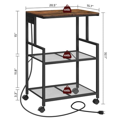 MAHANCRIS Mobile Printer Stand, 3-Tier Industrial Printer Cart with Power Outlets and 2 USB Ports, Rolling Printer Table on Wheels for Home Offices Kitchen Organization Rack, Rustic Brown PTH - WoodArtSupply