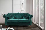 Container Furniture Direct Anna1 Chesterfield Velvet Couches for Living Room, Button Tufted Luxury Upholstery with Rolled Arms, High-Density Foam, Durable Wood Frame, 65.5" Loveseat, Green Container Furniture Direct