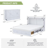 EDWINENE Murphy Bed with Mattress Included, Queen Murphy Bed Cabinet with Drawers and Charging Station for Small Apartments, Home Offices(Circular Pattern, White) EDWINENE