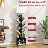 OUTONLIFE 9 Tier Tree Bookshelf with Light, Remote, Timer & Cabinet, Dimmable Modern Tall Floor Standing Corner Book Shelf, Small Narrow Wood Bookcase for Living Room, Bedroom, Office(Black) OUTONLIFE