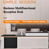 L-Shaped Reception Desk,Modern Reception Counter Retail Checkout Counter with LED Lighting & Lockable Drawers Door Cabinet for Lobby Salon Shop(White+Wood-Left, 63inch/160cm) Generic