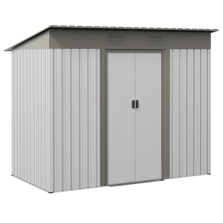 Outsunny 7' x 4' Metal Lean to Garden Shed, Outdoor Storage Shed, Garden Tool House with Double Sliding Doors, 2 Air Vents for Backyard, Patio, Lawn, Silver Outsunny