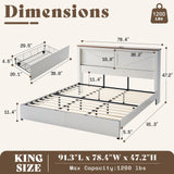 AMERLIFE King 47.2" H Bed Frame with Hidden Space Bookcase Headboard and Charging Station, Beds with 2 Storage Drawers and Wood Slats, No Box Spring Needed, White & Barnwood AMERLIFE
