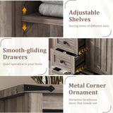 GarveeHome Farmhouse 5 Drawer Dresser for Bedroom, 48 in Tall Wood Dresser Chest of Drawer with Sliding Barn Door, Adjustable Shelf, Storage Organizer for Bedroom, Hallway, Living Room, Kitchen, Grey GarveeHome