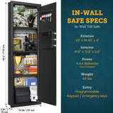 GHJGAGE 43.5" Tall Fireproof Wall Safe Between Stud, Heavy Duty Flush In Wall Safe With Digital Keypad & Removable Shelf, Hidden Gun Safe, Security Home Wall Safes For Storage Firearms Money Medicine GHJGAGE
