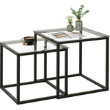 VILAWLENCE Coffee Table Set of 2, Modern Black Glass Side Table, Metal Frame Square End Table, Center Tables,Nesting Coffee Table for Living Room,Bedroom and Small Spaces VILAWLENCE