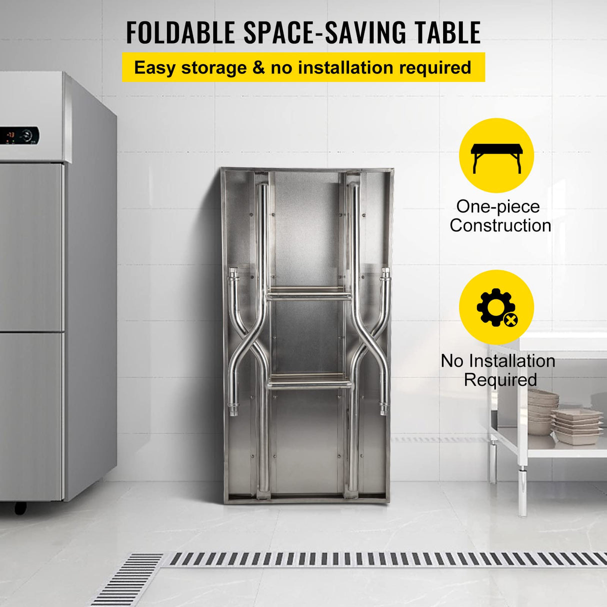 VEVOR Commercial Worktable Workstation 48 x 24 Inch Folding Commercial Prep Table, Heavy-duty Stainless Steel Folding Table with 772 lbs Load, Kitchen Work Table, Silver Stainless Steel Kitchen Island VEVOR