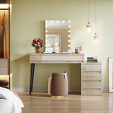 Tribesigns Vanity Desk with 5 Drawers, Makeup Table with Reversible Drawer Cabinet Printer Stand, Modern Computer Desk Dressing Table for Bedroom Office, Gloss Beige (No Mirrors) Tribesigns