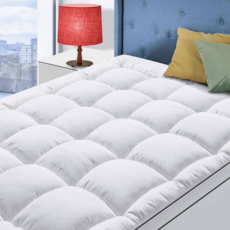 King Size Mattress Topper for Back Pain, Cooling Extra Thick Mattress Pad Cover with 8-21 inch Deep Pocket, Plush Pillow Top Mattress Topper Overfilled with Down Alternative, King Size, White MATBEBY