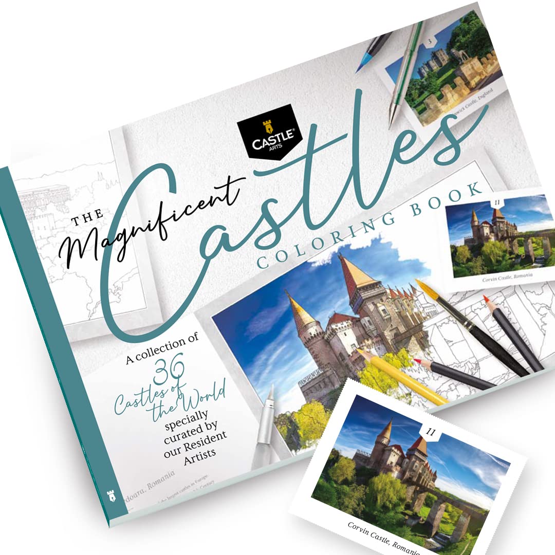 Castle Arts Castles Colouring Book | 36 Stunning Castles Curated by in-House Artists to Focus The Mind | with Colour Reference Guide | No Show-Thru Artist Grade Paper | Frameable Landscape A4 Size Castle Art Supplies
