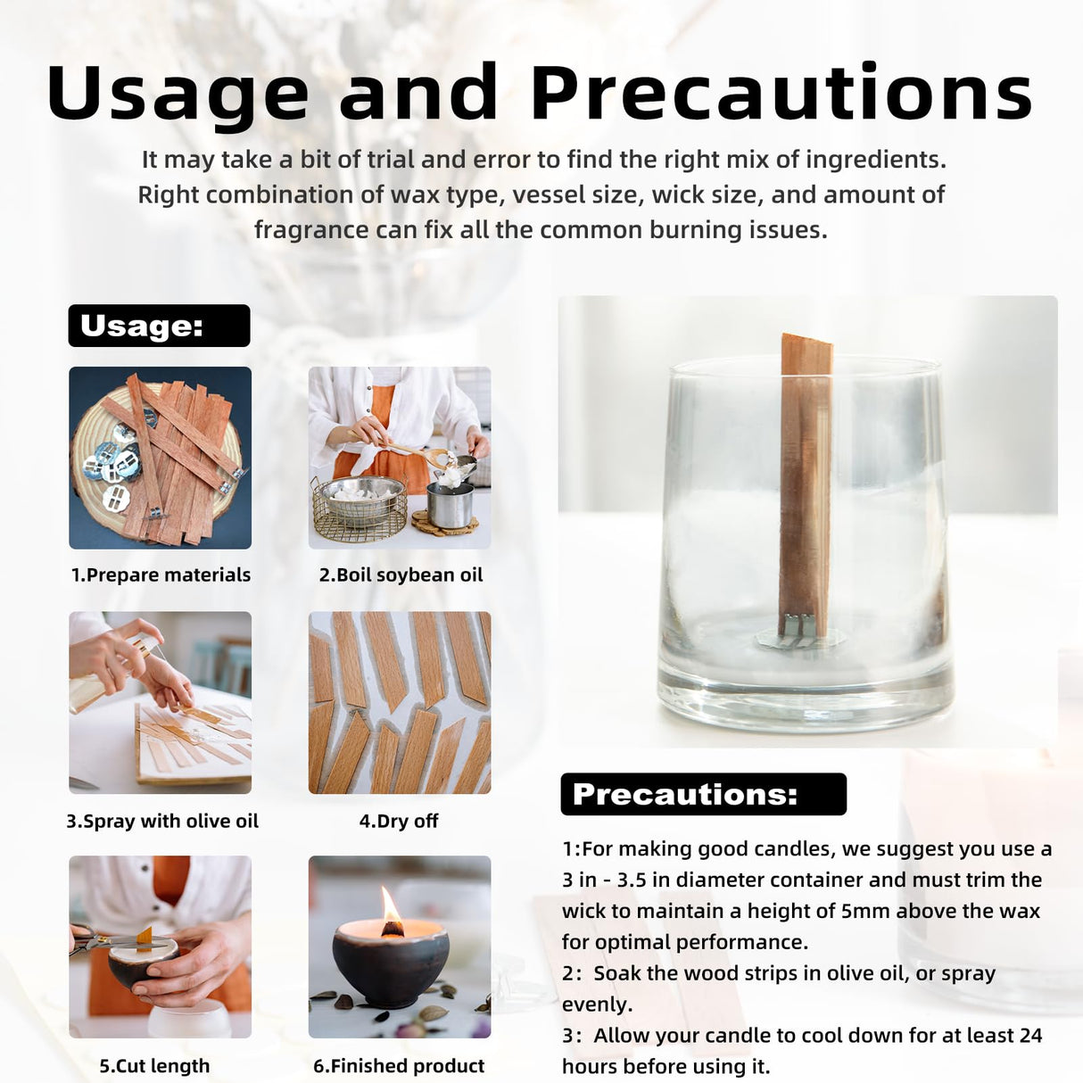 Ziosxin 60set Cherry Wood Candle Wick,Thicken Wood Wicks for Candles-Long Lasting Flame-Easily Burn,Candle Cores with 60pcs Stand and 60pcs Glue Dot,60pcs Warning Label for Candle Making Ziosxin