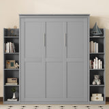 Harper & Bright Designs Queen Size Murphy Bed, Wooden Wall Bed with Shelves and LED Lights, Gray Harper & Bright Designs