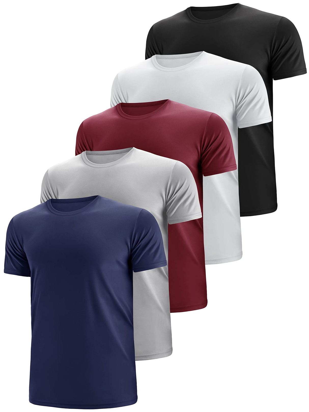Dry Fit Tshirts Shirts for Men 5 Pack Moisture Wicking Quick Dry Mesh Performance Tees Gym Tech T Polyester Sublimation Active Athletic Crew Short Sleeve Workout Running Tops (Multipack 1, L) Tchumum