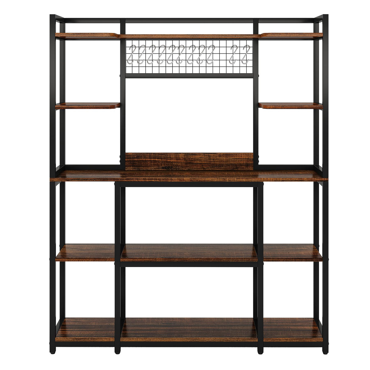 Tribesigns Kitchen Bakers Rack, 5-Tier Microwave Stand with Metal Frame, 55" Wide Kitchen Storage Shelf, Large Coffee Bar Station Baker's Rack with 11 Hooks, Rustic Brown Tribesigns
