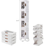 VECELO 4-Tier Tall Narrow Storage Cabinet with Movable Wheels, Adjustable Shelves, Anti-Tip, Slim, for Small Space, Bathroom, Kitchen, Laundry, White VECELO