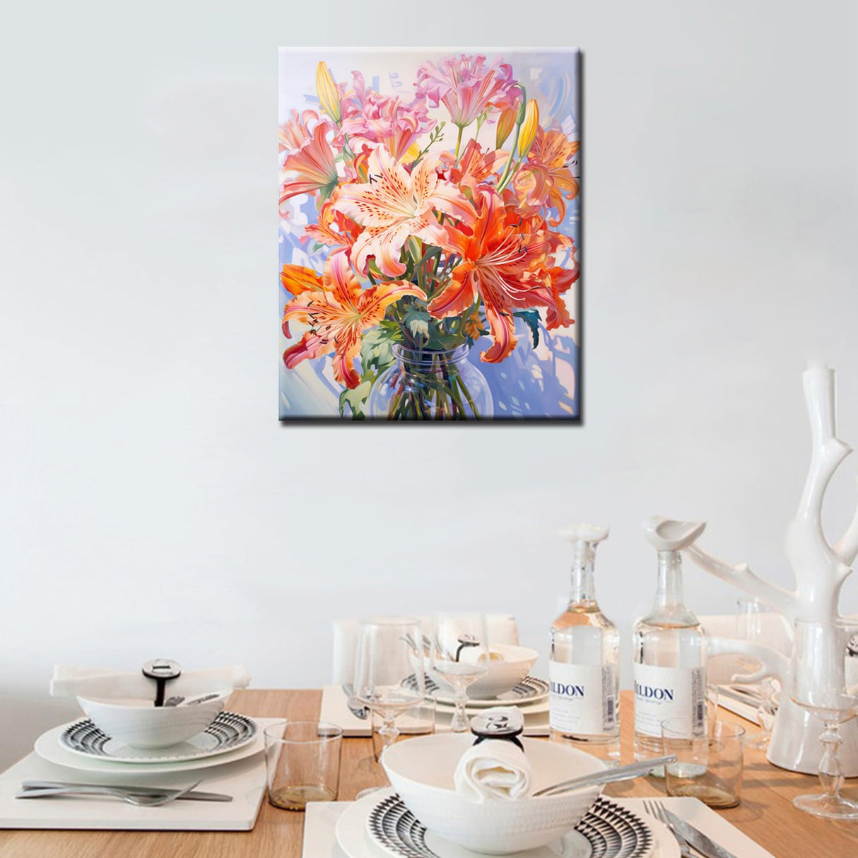 Flowers in Vase Paint by Numbers Kits 16x20 inch Canvas DIY Oil Painting for Kids, Students, Adults Beginner with Brushes and Acrylic Pigment - Colorful Blooming Flowers Photo Gift(without Frame) Tucocoo