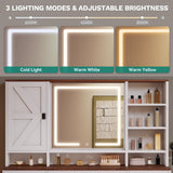 DWVO L Makeup Vanity Desk with Mirror and Lights, Farmhouse Big Lighted Vanity Table Set with 6 Drawers and Cabinet Shelves, 360° Rotation Large Dressing Table for Bedroom, White DWVO