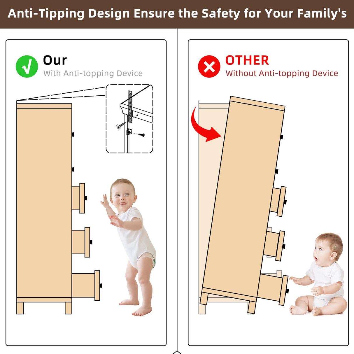 SAVOR LIFE Farmhouse 5 Drawer Dresser for Bedroom, 45” Tall Dresser for Closet, Rustic Wooden Chests of Drawer for Bedroom, Hallway, Entryway, White SAVOR LIFE
