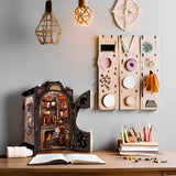 Fsolis Book Nook Kit, DIY Miniature Dollhouse Kit 3D Puzzles for Adults Bookshelf Decor Mini House Tiny Home Craft Gifts for Women Teenagers Book Lovers (Count Cat's Study) Fsolis