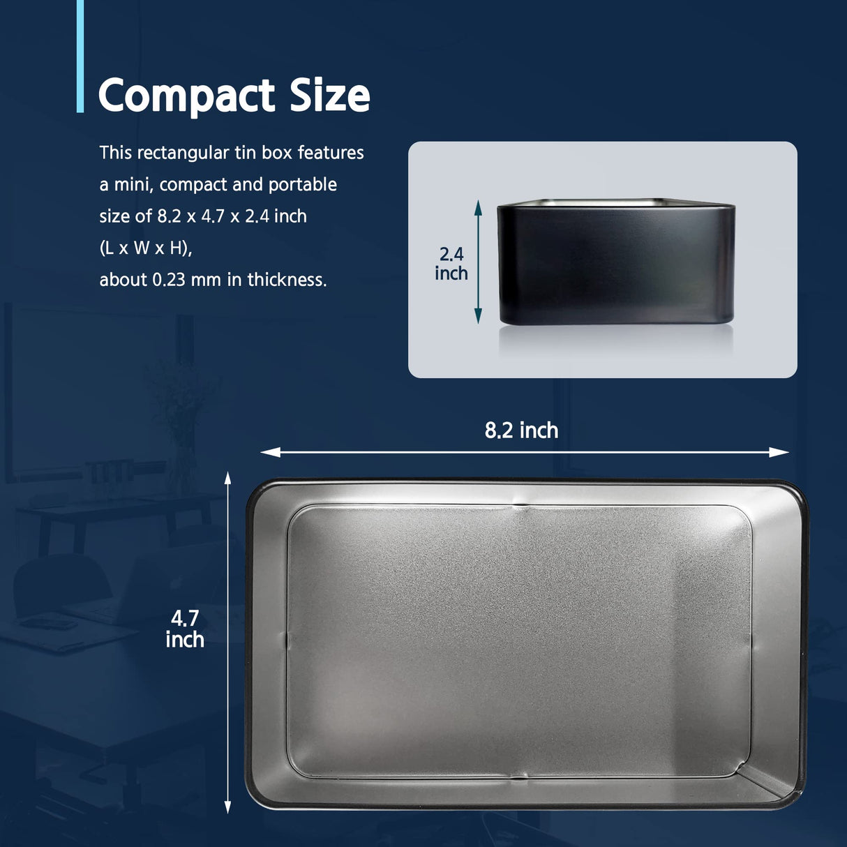 WEANOS Black Metal Tin Box Lids - Large Containers, Holder for Keeping Car Keys, Cookie, Pencil Case, 8.2 x 4.7 x 2.4 inch WEANOS