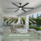 LuminFan 72 Inch Large Ceiling Fan with 6 Aluminum Blades, 6-Speed, 3-CCT, Turbo DC Motor, Remote Black Ceiling Fan for Living Room, Warehouse, Garage - Heavy-Duty Industrial Design LuminFan