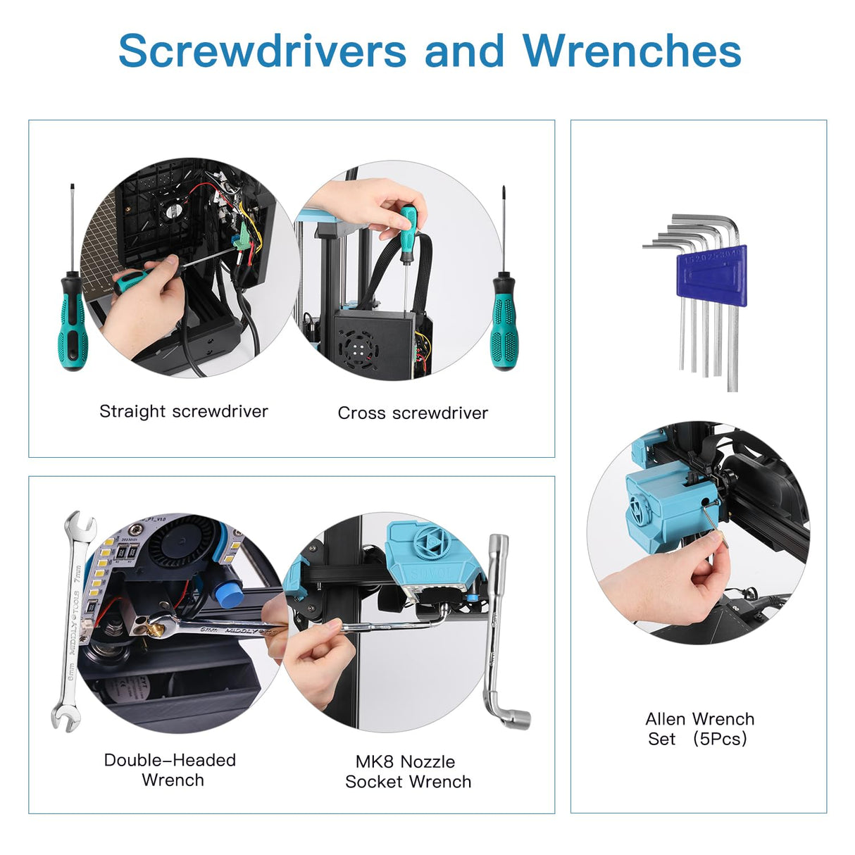 Sovol 3D Printer Tools Kit, 78 PCS 3D Printer Accessories with Nozzle Cleaning Kit, Removable Multi-Function Screwdriver Kit, Deburring, Removal Tools, Cutters, Hobby Knife Set, Wrench Set Sovol