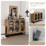 YHAOWORKS Sideboard Buffet Cabinet with Storage - Modern Fluted Glass 3 Doors Accent Storage Cabinet with Metal Legs, Wood Credenza for Living Room (Walnut 1PC) YHAOWORKS