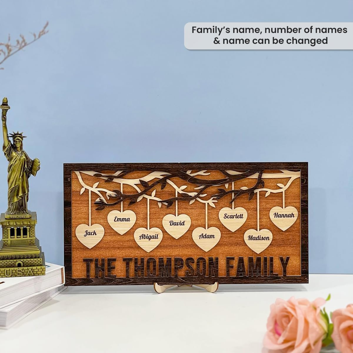 Personalized Family Tree Sign, Custom Name Wooden Family Tree Frame, Engraved Family Names Desk Plaque, Gifts for Anniversary Christmas Thanksgiving Housewarming SANDJEST