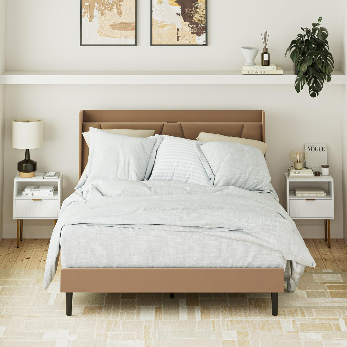 AEPOALUA Nightstand,Modern Bedside Table with Gold Frame,White Night Stand,Bedside Furniture,Small End Table with Drawer and Shelf for Bedroom,Living Room AEPOALUA