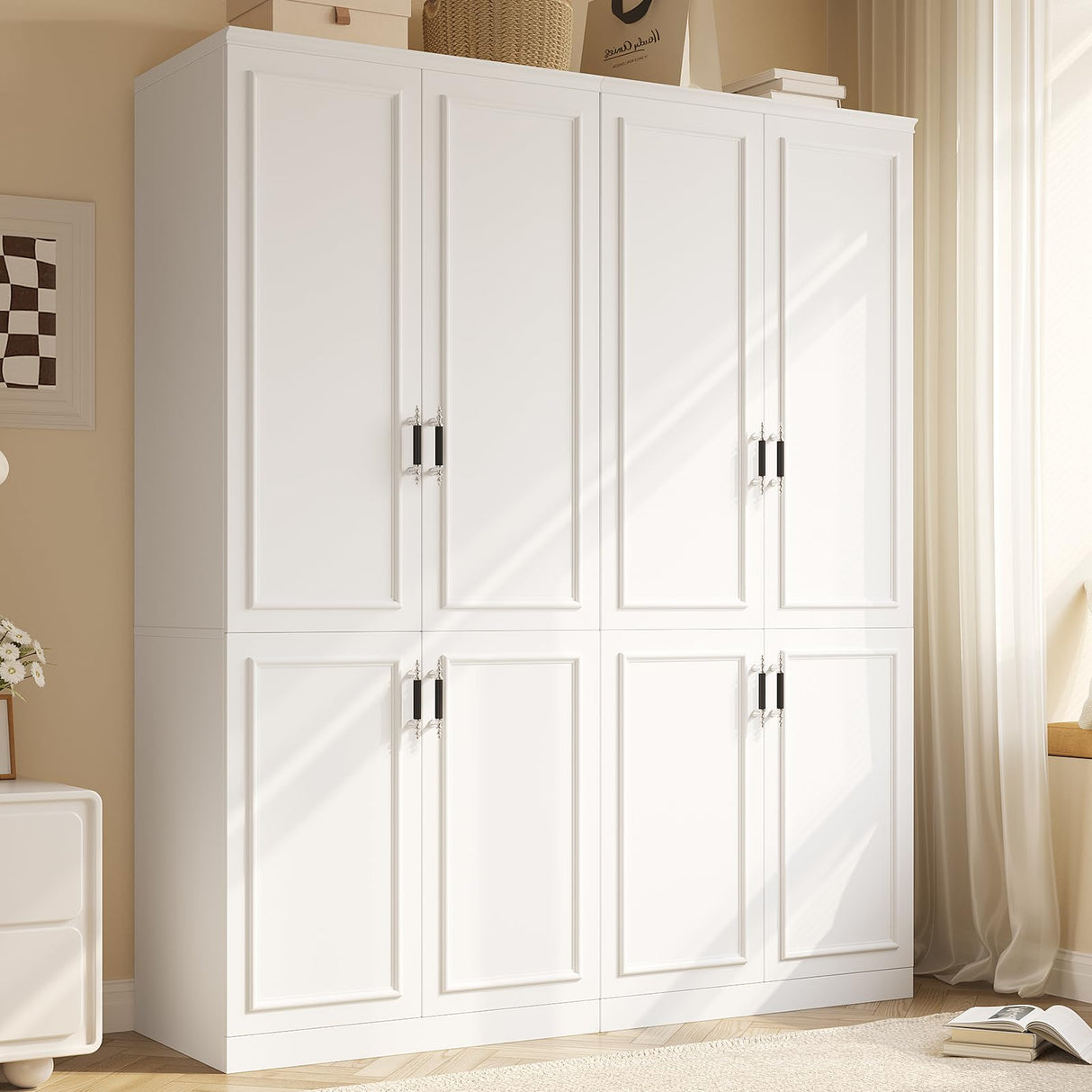 MEISSALIVVE Armoire Wardrobe Closet with 4 Door, 74.8" Large Wardrobe Cabinet with Hanging Rod, Freestanding Modern Bedroom Armoire Storage Cabinet, White MEISSALIVVE