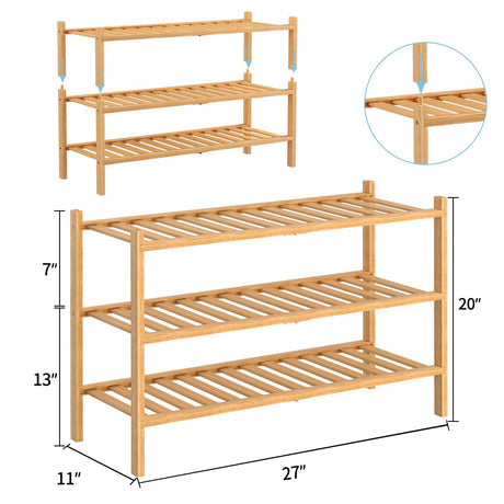 RONGJIA 3 Tier Bamboo Shoe Rack for Closet Free Standing Wood Shoe Shelf Storage Organizer for Entryway Small Space Stackable, Natural RONGJIA