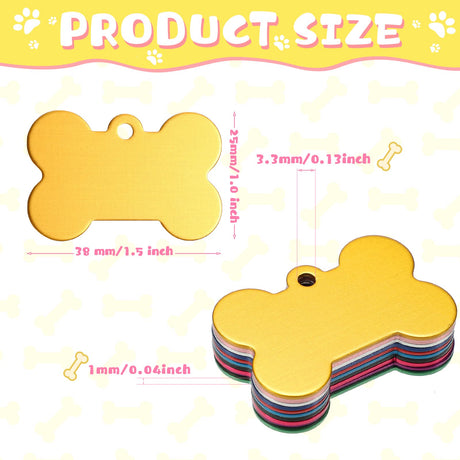 100 Pcs Blank Dog Pet Tags for Engraving 38MM Aluminum Bone Shape Name Tag Colorful Double Sided Dog Cat Phone Number Tag Pendants Roowest