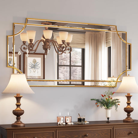 Kelly Miller Gold Traditional Mirror for Wall, Art Decorative Beveled Full Length Mirror for Home Decor, Bathroom, Living Room, Bedroom, Kitchen, Farmhouse, Entryway, 24"x48" Large Kelly Miller