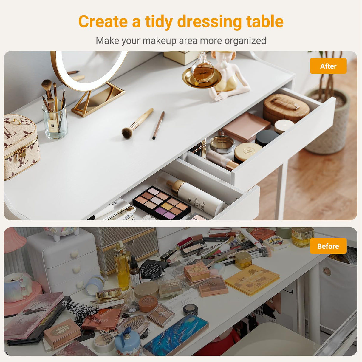 CubiCubi Vanity Desk with 2 Drawers, 40 Inch Computer Home Office Desk, Modern Makeup Dressing Desk, Study Work Table, White CubiCubi