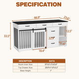 Lovinouse Large Dog Crate Furniture, 67" Wooden Dog Crates Kennel Furniture with Sliding Door, Storage Shelves and Drawers for Small, Medium and Large Dog, White+Black Tablet Lovinouse