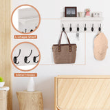 HRONRAD Shelf with Hooks, Coat Rack Wall Mount with 6 Double Metal Hooks, 17 Inch Farmhouse Wall Hooks with Shelf for Entryway, Bathroom, Kitchen, White HRONRAD