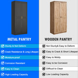 Pantry Cabinet, 71 Inch Tall Kitchen Storage Cabinet, Metal Pantry Cabinet with Doors and Adjustable Shelves, Black Food Cupboard Freestanding Cabinet for Living&Dinning Room-Assembly Required Polup