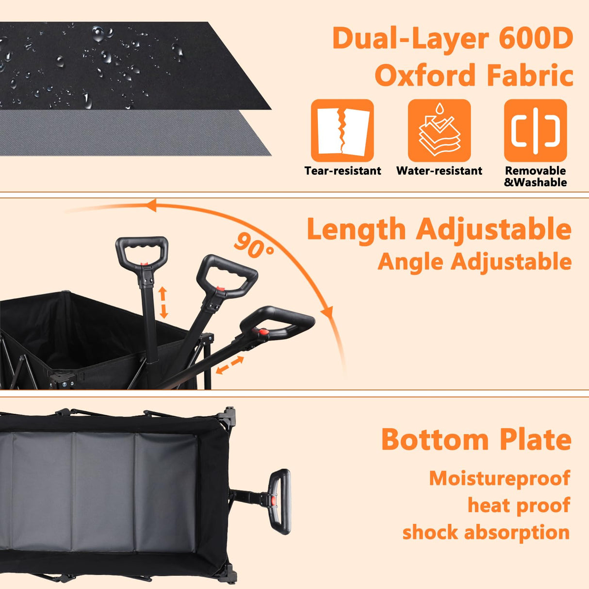 EAYNON 220L Collapsible Foldable Wagon with 500lbs Weight Capacity, Utility Wagon Cart Heavy Duty,with Big All-Terrain Beach Wheels & Drink Holders,for Camping, Garden, Sports, Beach, Shopping,Black EAYNON