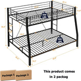 FUSVZ Metal Full XL Over Queen Bunk Beds for Adults and Teens, Modern Style Metal Bunk Bed Full XL Over Queen Size, Heavy-Duty Bunk Beds Frame with 2 Ladders for Kids Boys Girls Teens Adults (Black) FUSVZ