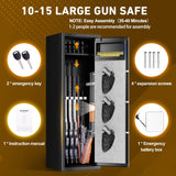 10-15 Gun Biometric Safe Unassembled Large Rifle Gun Safes with Dual Alarm, Mute Function, and LED Light for Home Generic