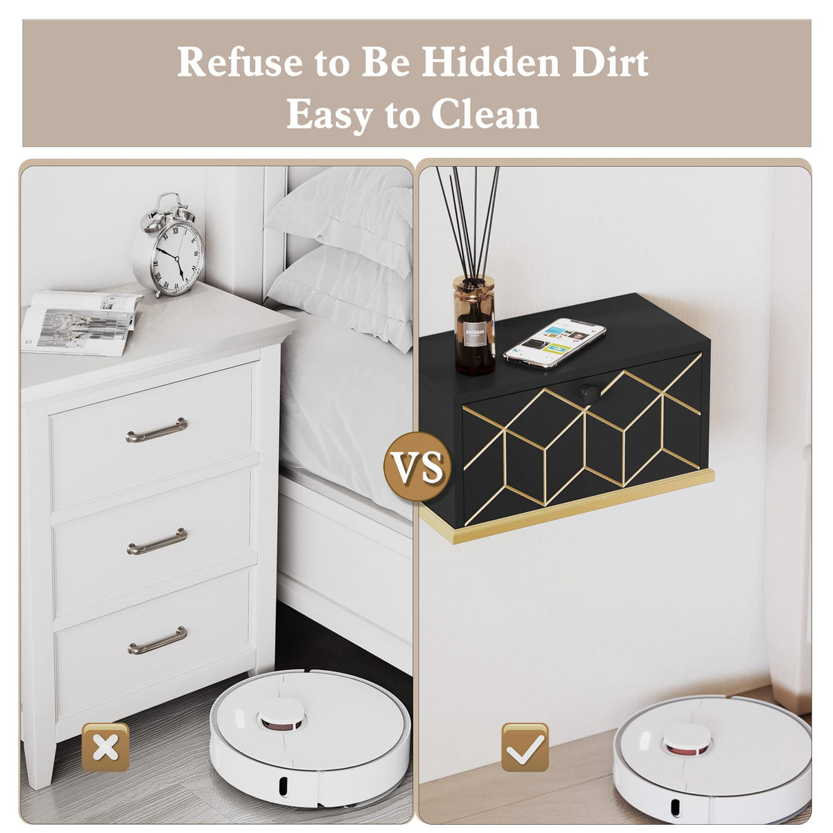 HLR Floating Nightstand, Small Nightstand with Flap Door, Morden Wall Mounted Nightstand for Bedrooms, Black HLR