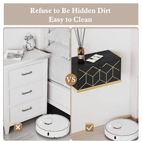 HLR Floating Nightstand, Small Nightstand with Flap Door, Morden Wall Mounted Nightstand for Bedrooms, Black HLR