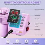 Heat Press Machine for Tshirts, 8 in 1 Heat Transfer Machine, 12" X 15" Heat Printing Press for Sublimation Combo with 360 Degree Rotation Swing Away for T-Shirt Hat Cap Mug Plate, Pink Purple AKEYDIY