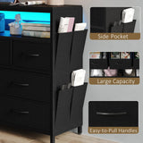 CollaredEagle 7 Drawer Dresser with Charging Station, TV Stand Fabric Storage Tower for Bedroom,Storage Drawers with LED, Wooden Top for TV up to 43 inch, for Bedroom, Living Room, Entryway, Black CollaredEagle