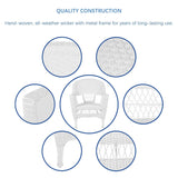 Jeco 5 Piece Wicker Outdoor Dining Set, White Jeco