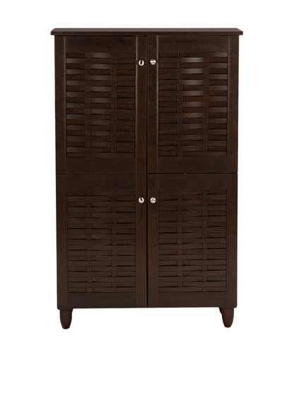 Wholesale Interiors Baxton Studio Winda Modern and Contemporary 4-Door Dark Brown Wooden Entryway Shoes Storage Cabinet - WoodArtSupply