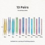 Ruidi Interchangeable Aluminum Circular Knitting Needles Set - 13 Pairs of 4 Inch (10cm) Needles with 4 Cables, Needle Holders & Leather Bag - Perfect for Smooth Knitting & Versatile Projects RUIDI