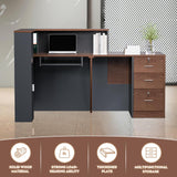 L-Shaped Large Wooden Reception Desk, Modern Front Desk Reception Counter with Lockable Drawers & Storage & Keyboard Tray, for Checkout, Lobby (Right-Walnut/Black, 71''L x 42''W x 41''H) Yorkgargen