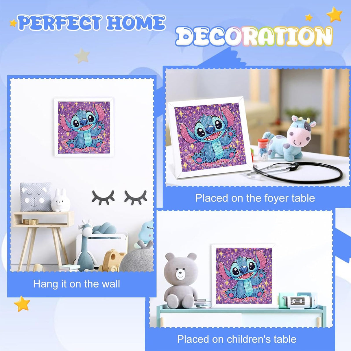 Gearock Diamond Art Kits with Frame, Cute Small Diamond Painting Kits for Adults Beginners, Easy DIY Big Gem Kits for Cartoon Lovers Halloween Christmas Birthday Gifts, 7x7 Inch Gearock